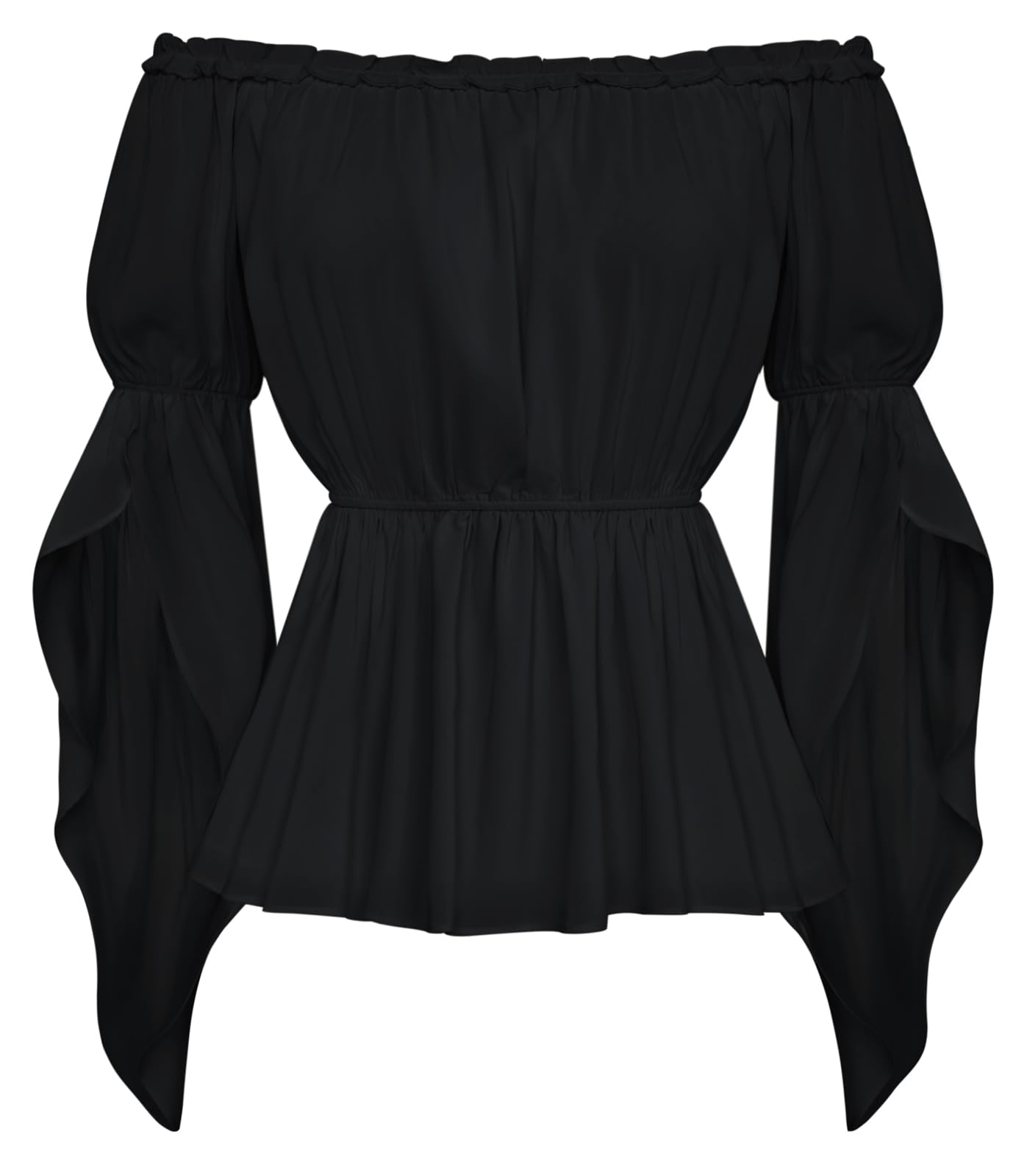 Photo 1 of Scarlet Darkness Renaissance Shirt Women Plus Size Peasant Tops Trumpet Sleeve Dirndl Blouse Black S