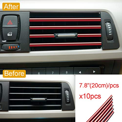 Royalfox 10pc Chrome PVC Car Air Conditioner Vent Outlet Trim Decoration Strip for Dodge,Jeep,Chrysler,BMW,Mercedes-Benz,Chevrolet,Buick,Volvo,Ford,Cadillac,Car Shiny Accessories for Women (red)