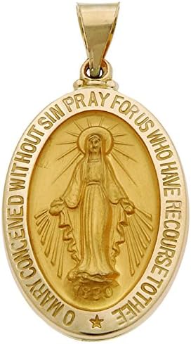 14k Yellow Gold Miraculous Virgin Mary Hollow Medal Pendant