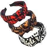 Designer Bow Knotted Letter Headbands for Women- Domoki 3 Pack Top Bow Stripped Cute FF Logo Print Hair Hoops - Cross Knot Wide Hard Hairbands for Girls