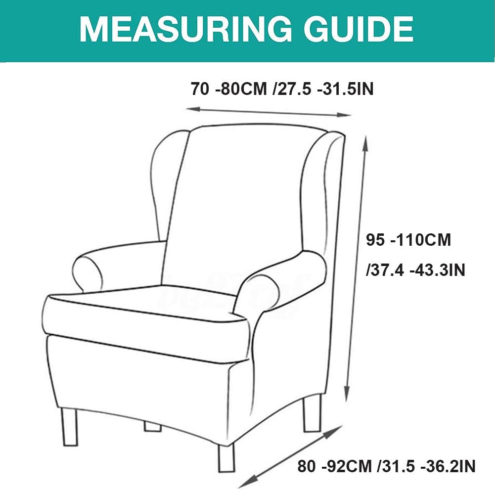ele ELEOPTION Wingback Chair Cover 2-Piece Stretch Jacquard Wing Chair Cover Twill Wing Chair Slipcover Solid Colour Armchair Cover Washable & Anti-wrinkle Sofa Cover Furniture Protector(Light gray) - Image 4