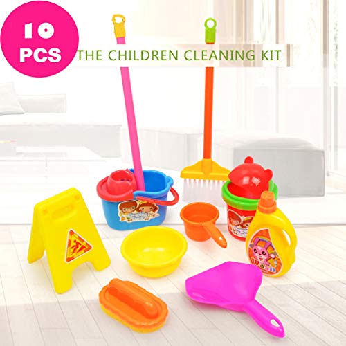Transer- Kids Pretend Cleaning Set Housekeeping Accessories for Toddler Kids Boys Girls - Included Water Bucket, Broom, Mop, Dustpan, Wet Floor Sign, Sponge, Trash Can Etc. (Multicolor)