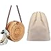 Round Rattan Bags,Handwoven Straw Crossbody Handbag for Women with Shoulder Leather Strap