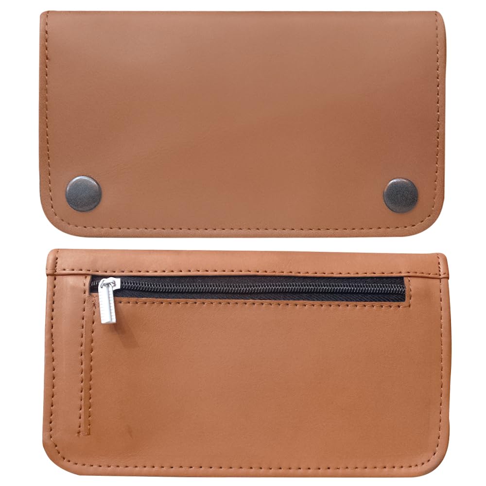 Genuine Vintage Leather Tobacco Pouch Bag for Tobacco with zipper 4x7x1 Inches (Vintage Tan Brown)