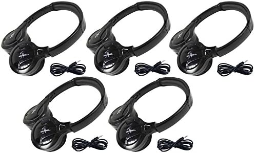 5 Pack of 2 Channel Fold Flat Adjustable Universal Entertainment System Infrared Headphones 5 Additional 48" 3.5mm Auxiliary Cords Wireless IR DVD Player Head Phones Car TV Video Audio Listening