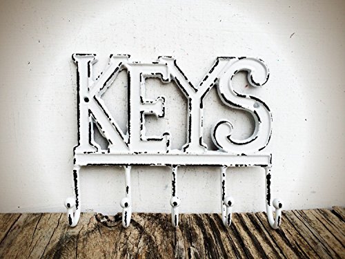 White Key Hook - Industrial Style Rustic Entryway Storage -Mudroom Organizer - Iron Multi Hanger - Housewarming Gift - Thumbnail 2