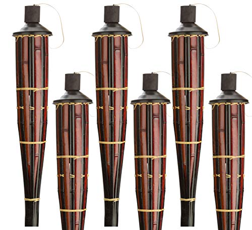 5 Star North Style Bamboo Torches - Decorative Torches with Fiberglass Wicks - Extra-Large (16oz) Metal Canisters for Longer Lasting Burn - Stands 59" Tall - EZ Pour Funnel Included (6 Pack)