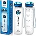 Cactaki Water Bottle with Time Marker, Large BPA Free Water Bottle, Non-Toxic, 1 Liter 32 Oz, for Fitness and Outdoor Enthusiasts, Leakproof and Durable