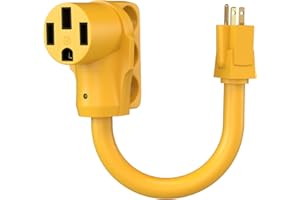 QNINE 50 Amp to 110v RV Adapter Cord, NEMA 5-15P Male to NEMA 14-50R Female, RV Electrical Adapter with LED Power Indicator, 12 Inch, ETL Listed