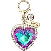 MONNEL MC709 Little Crystal Love Heart Lobster Clasp Charm for Women with Velvet Bag (Pink Green,1 Piece)