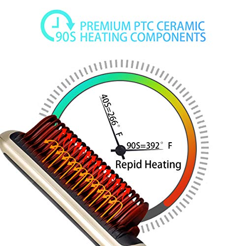 Garberiel 2 in 1 Hair Straightener Brush Straight Hair Comb and Curly Hair Comb 3 Purpose Comb with Premium PTC Ceramic Heating Components 6 Modes