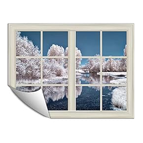 Wall Paper Small Wall Mural Snowscape Out of The Window Wall Art Removable Wall Decoration for Bedroom Living Room - 24x32 inches
