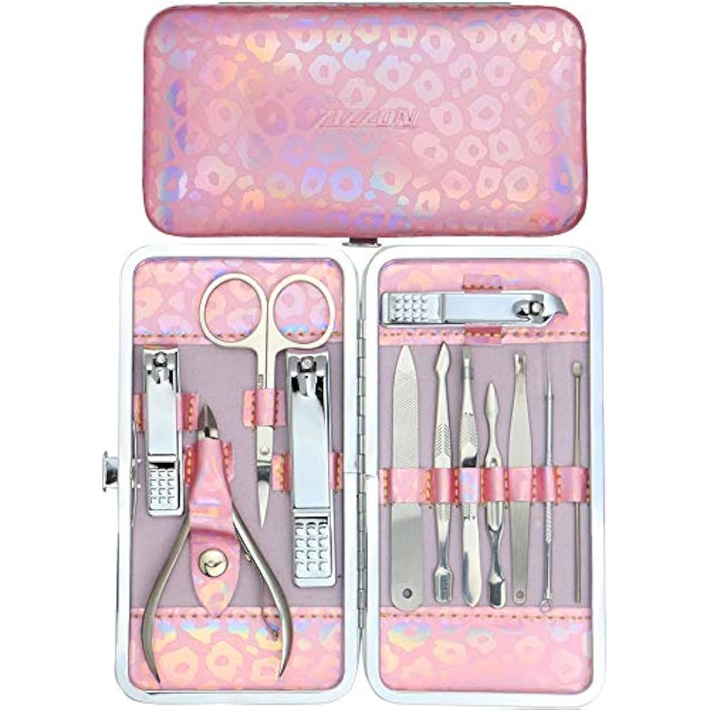 Nail Clippers Kit Manicure Pedicure Set With Holographic Case(Pink