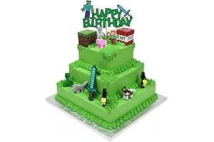 VIBE BOOSTER Birthday Cake Topper Set - 1 Large, 3 Small Cake Picks & 8 Mini Figures - Cake Decoration Kit