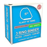 3 Ring Binder, Professional D Ring Binder 5 Inch, Presentation Folder for Pages 8.5 x 11 With Pockets, Clear View White Binder