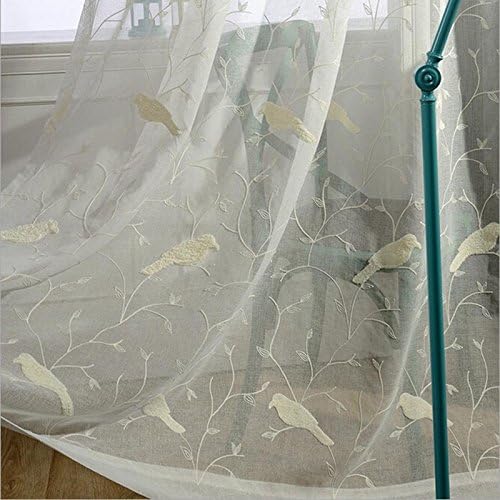 Bird Pattern 3D Embroidery Drape Sheer Curtain fabric Tulle Voile Curtain Window Rustic Fresh Cotton Bedroom Curtains