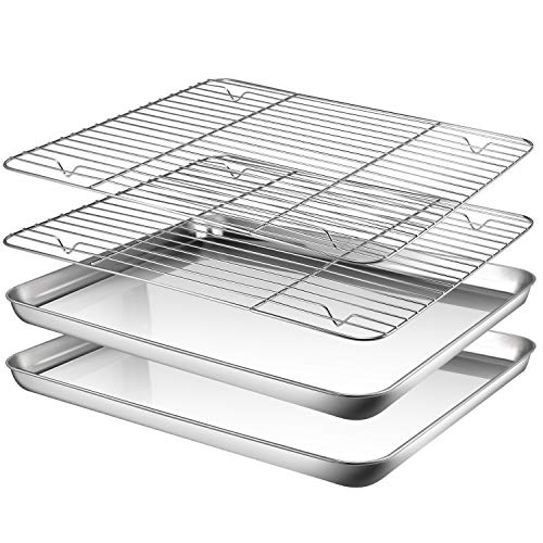 Baking Sheet with Rack Set, AASELM 2 Sets Stainless Steel Cookie Sheet