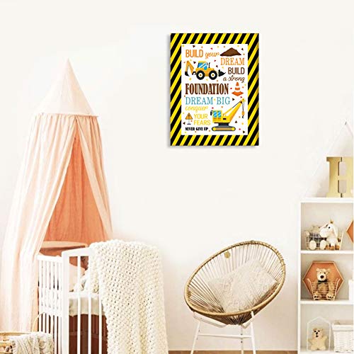 CHDITB Framed Cartoon Construction Vehicles Art Print Inspirational Quote Wall Art Painting,Set of 2 Pieces (11.8x15.6inch) Motivational Saying Poster for Kids Room Nursery Decor-Ready to Hang - Thumbnail 3