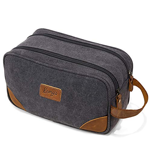 Kemy's Mens Bathroom Travel Bag Toiletry Grooming Shaving Bags for Men Vintage Canvas Hygiene Double Zipper Toiletries Dob Dopp Kits Womens Cosmetic Bag Brown Large Easter Gifts - Thumbnail 3