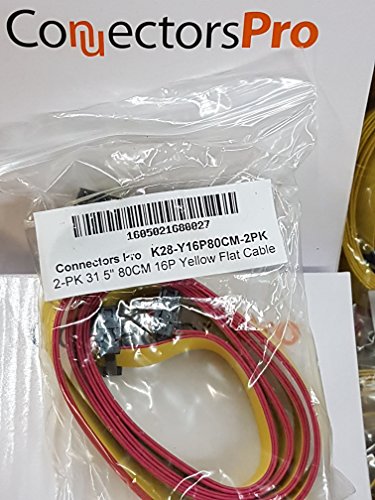 Pc Accessories - Connectors Pro 2-Pack 32" 80cm IDC 16P Yellow 1.27mm Flat Ribbon Cable, 30 Inches, 78 cm Net Length with 2.54mm FC 16 Pins Female to Female