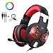 Stereo Gaming Headset with Mic for PC PS4 Xbox One Nintendo Switch,Lightweight Over Ear Headphones 3.5mm Jack for Laptop Mac,USB RGB LED Light & Noise Cancelling Mic Mute & Volume Control - Red