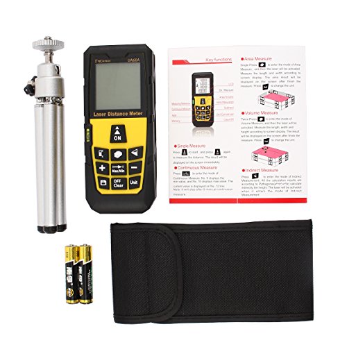 DMiotech Laser Distance Measure 196ft 60m Mini Handheld Digital Laser Distance Meter Rangefinder Measurer Tape Yellow with Tripod
