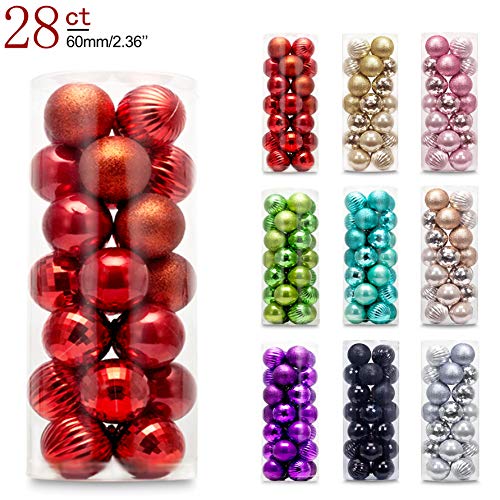 AMS 60mm/2.36'' Christmas Ball Plating Ornaments Tree Collection for Holiday Parties Decoration (28ct, Red)