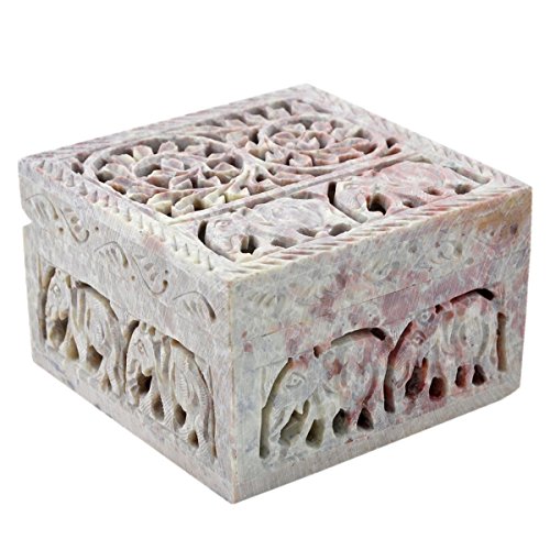 Hashcart Indian Artisan, Handmade & Handcrafted Stone Jewelry Box/Jewelry Storage Organizer/Trinket Jewelry Box/Gift Box with Traditional Design