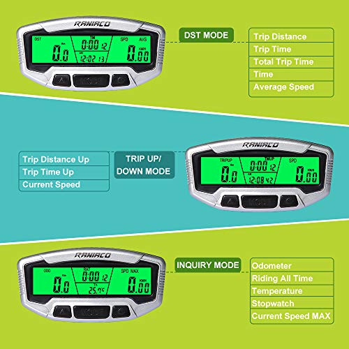 Raniaco Bike Computer, LCD Backlight Automatic Wake-up Multifunctions Cycle Computer Wired Waterproof Bicycle Odometer Speedometer - Thumbnail 2