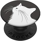 White Gray Curious Cat PopSockets Adhesive PopGrip