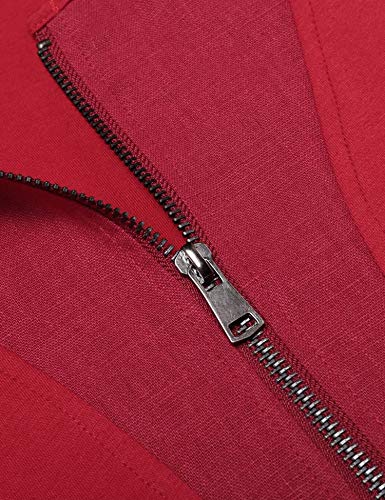 COOFANDY Men\'s Slim Fit Hippie Shirt Short Sleeve Casual Zip Up Cotton Linen Beach Wedding Henley T Shirt Red