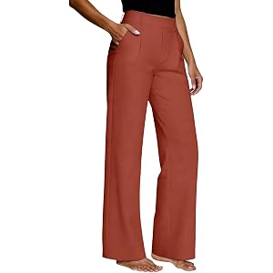 High Waist Straight Leg Pull-On Dress Slacks, Pocketed Business Casual Trousers for Womens Office Daily Outfits