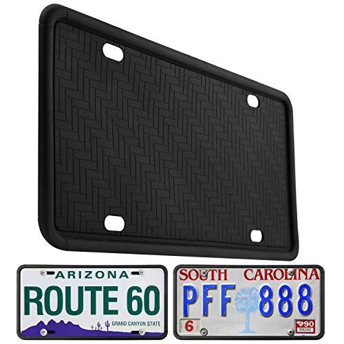 Kribin License Plate Frame, 9 Drainage Holes Rain-Proof Anti-Rust Anti-Rattle Silicone License Plate Holder for Car - Black - Thumbnail 7