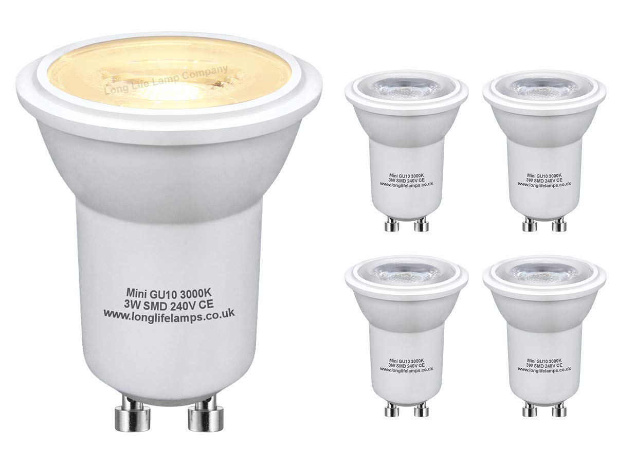 Long Life Lamp Company 5 x 3w LED Small Mini GU10 35mm Light Bulb Warm White MRGU10