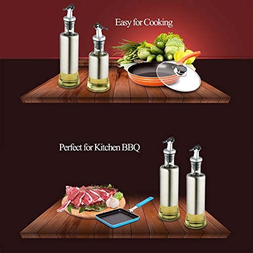 FARI Stainless Steel Olive Oil Dispenser Bottle, 7oz Glass Cooking Oil & Vinegar Cruet for Kitchen and BBQ - Thumbnail 2