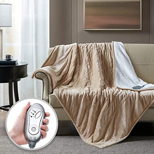 Hyde Lane Sherpa Heated Blanket Beige Luxury 60x70 Oversized Plush