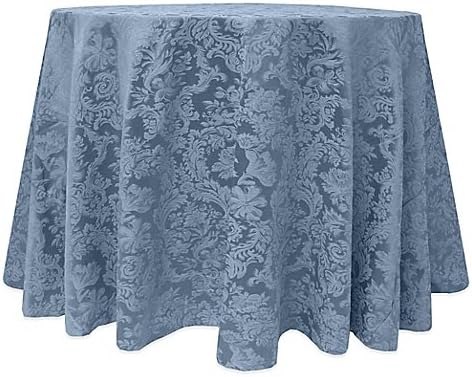 Miranda Damask 132-Inch Round Tablecloth | Polyester/cotton blend is wrinkle resistant and treated with soil-release for stain resistance (132" ROUND, SLATE BLUE)