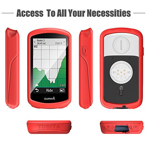 TUSITA Case for Garmin Edge 1030 - Silicone Protective Cover - GPS Bike Computer Accessories (Red)
