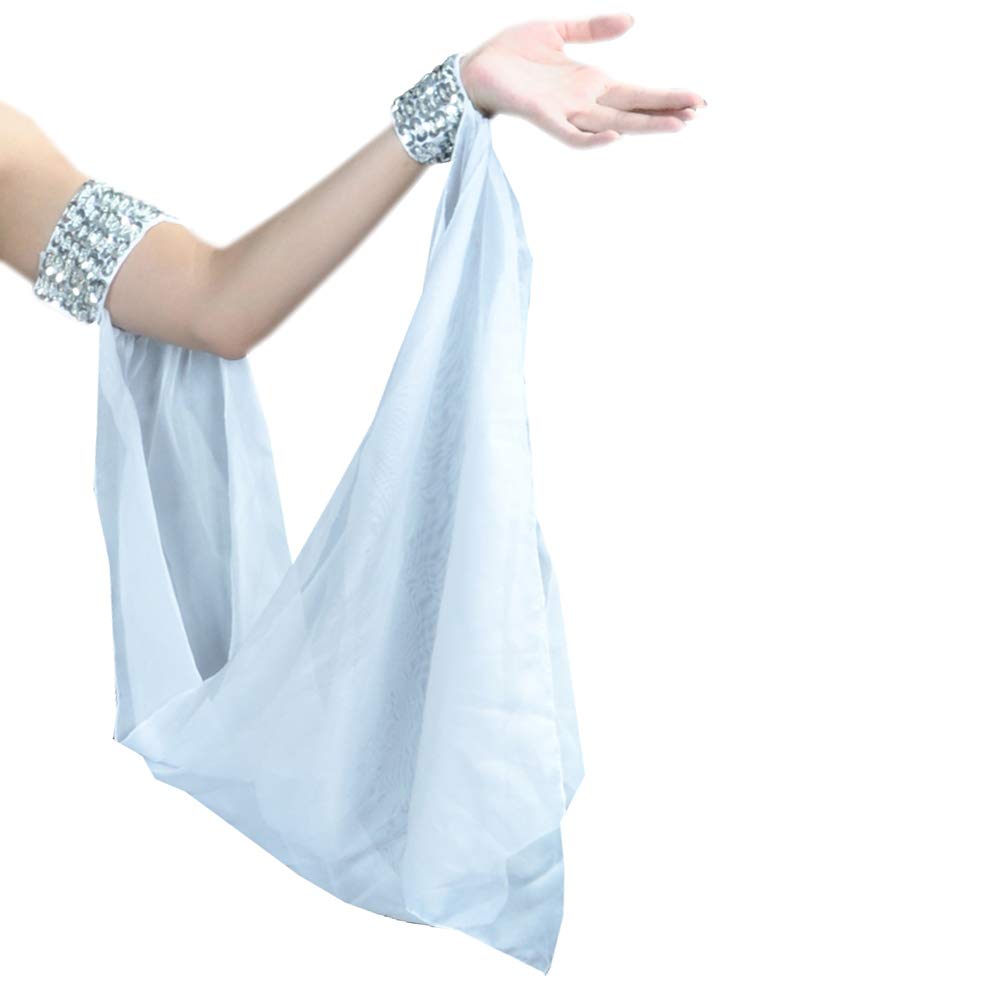 (Price/Piece) Belly Dance Chiffon Oversleeve Arm Cuff with Bright Beads (White)