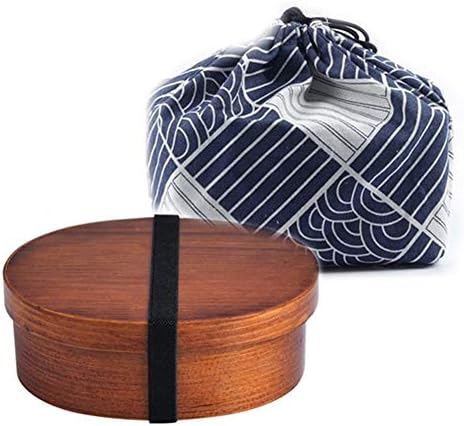 Japanese Wooden Lunch Box Compartment Sushi Food Container for Kids Bento Box with Bag&Spoon Chopsticks Dinnerware Set (Color : A5)