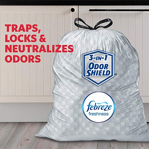 GLAD TRASH BAGS, TALL KITCHEN DRAWSTRING GARBAGE BAGS – ODORSHIELD 13 GALLON GREY TRASH BAG, FEBREZE FRESH CLEAN – 80 COUNT