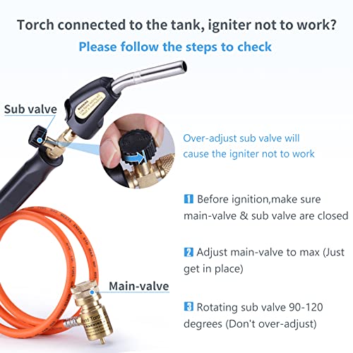 TAUSOM Propane Torch Head, Mapp Gas Torch with 3.6FT Hose & Flow