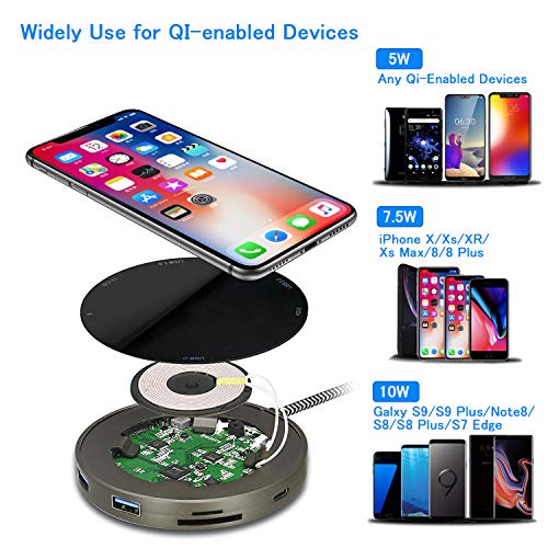 USB C Hub Adapter, Type C Hub with Wireless Phone Charger,8-In-1 USB C Hub with 4K HDMI,USB C Charging Ports,3 USB 3.0,SD/TF Card Reader for MacBook/MacBook Pro/Google/Samsung/iPhone X/XS.Patented