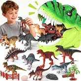 45 Pcs Dinosaur Toys for Realistic Jurassic Dinosaurs Figures with Trees&amp;eggs &amp;Fence Playset to Can Create a Dino World, Educational mini Dinosaurs Figures, Labor Day Gifts for Girls Boys 3-5
