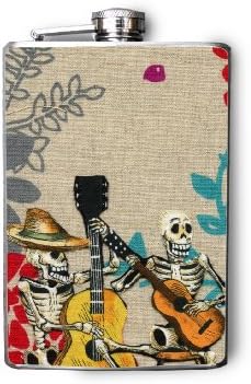 FD167 - Skeletons with Guitars Decorated 8oz. Stainless Steel Flask