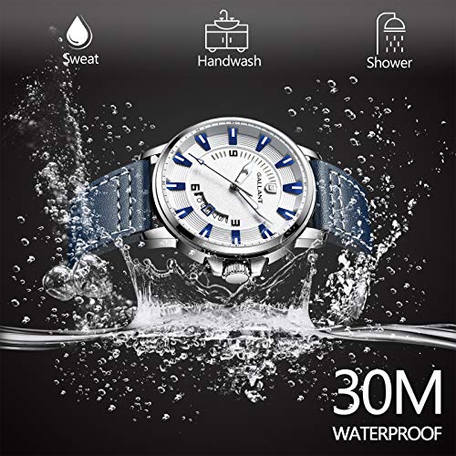 Mens Watch, Analog Quartz Watch for Men with Genuine Leather Strap Fashion Waterproof Watches Calendar Date Luminous Wristwatch - Luxury Casual Classic Dress Gift