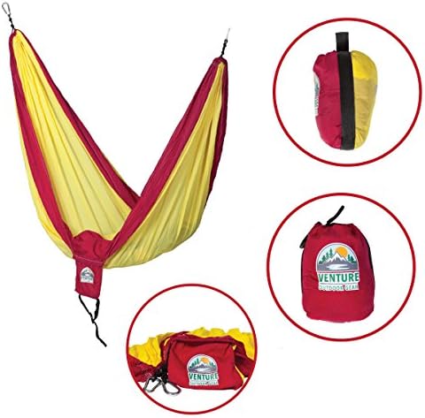 Portable Double Hammock For Camping, Hiking, and Backpacking Outdoors - Two Person Hammock Made Of Premium Parachute Nylon