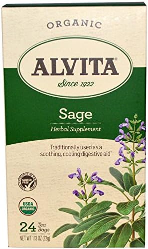 Alvita Teas, Sage, Organic, Caffeine Free, 24 Tea Bags, 1.13 oz pack of 2