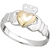 Biddy Murphy Women's Irish Claddagh Ring, Real 925 Sterling Silver & 10k Gold, Hallmarked Imported Celtic Jewelry