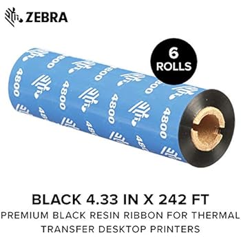 thumbnail image 2 of Zebra High-Performance Black Wax/Resin Ribbon For Thermal Transfer Desktop Printers 242 Ft X 4.33 In - 0.5 In Core - 6 Rolls 2 of 12